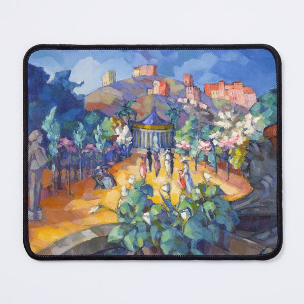 Item preview, Cherry blossoms, Villa Comunale Park, Naples, Italy cityscape Italian landscape painting print by Konrad Magi designed and sold by Jéanpaul Ferro.