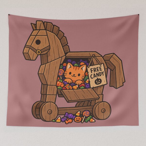Item preview, Trojan Horse Free Candy – Cute Halloween Cat designed and sold by MythoWorldddd.