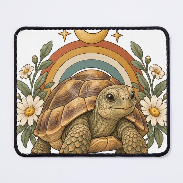 Item preview, Retro Celestial Tortoise with Crescent Moon and Daisies designed and sold by Pixel & Ponder.