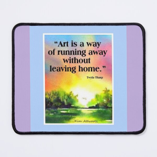 Item preview, Original watercolor of a coastal scene framed in blue that says, Art is a Way of Running Away Without Leaving Home. designed and sold by aswoa.