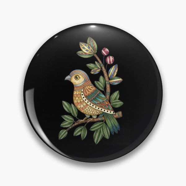 Item preview, Stylized Folk Art Bird on Botanical Branch | Indian Art designed and sold by Sakshiartwork.