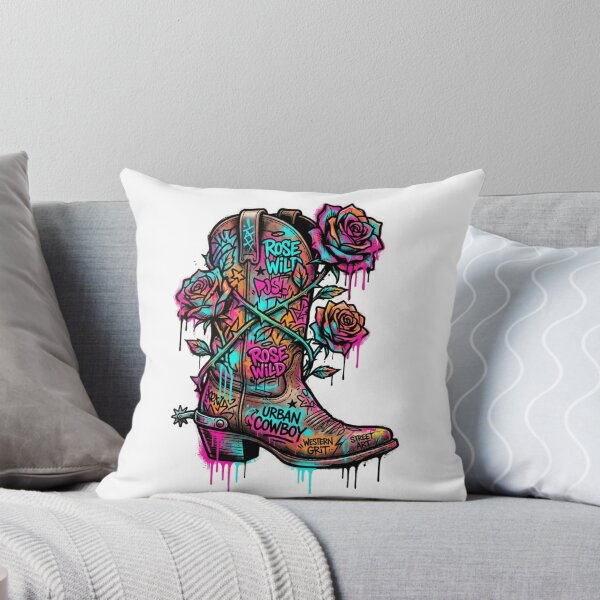 Item preview, Urban Cowboy - Graffiti Cowboy Boot with Neon Roses & Street Art Design designed and sold by StickVerse by Owais.