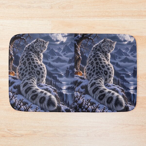 Item preview, Snow Leopard Mountain Art – Moonlit Long Fur Wildlife designed and sold by ManJiangHong.