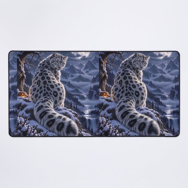 Item preview, Snow Leopard Mountain Art – Moonlit Long Fur Wildlife designed and sold by ManJiangHong.