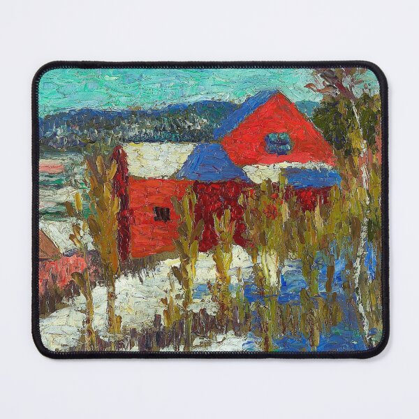 Item preview, The red barn in snow landscape painting print by Konrad Mägi  designed and sold by Jéanpaul  Ferro.
