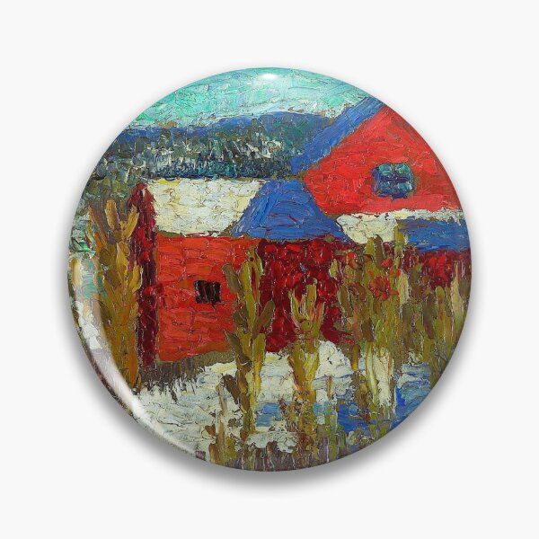 Item preview, The red barn in snow landscape painting print by Konrad Mägi designed and sold by Jéanpaul Ferro.