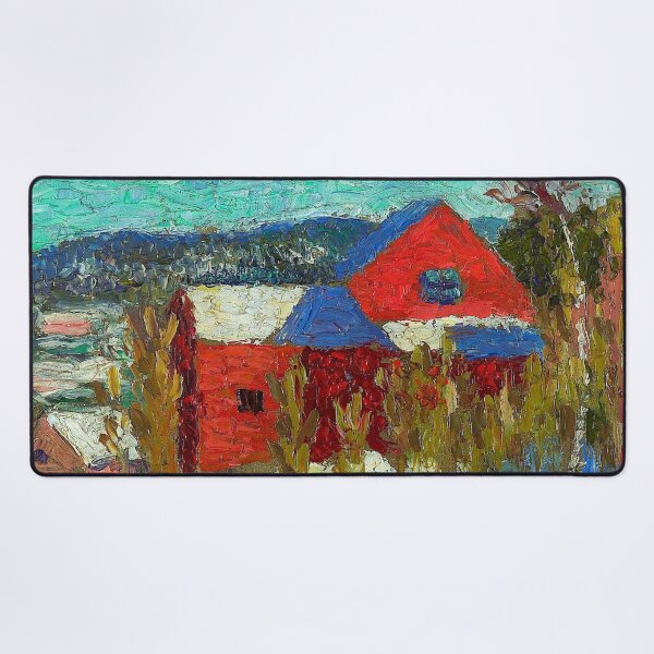 Item preview, The red barn in snow landscape painting print by Konrad Mägi designed and sold by Jéanpaul Ferro.
