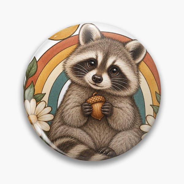 Item preview, Retro Celestial Raccoon with Acorn and Daisies designed and sold by Pixel & Ponder.