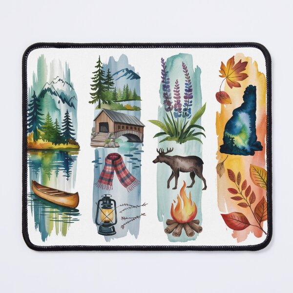Item preview, New Hampshire Woods Watercolor – Covered Bridge & Moose designed and sold by Marie Gems.
