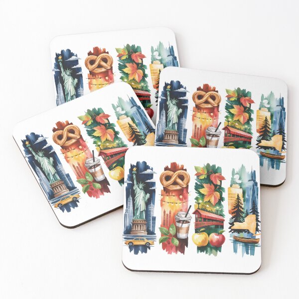 Item preview, New York Watercolor – Liberty, Skyline & Apples designed and sold by Marie Gems.