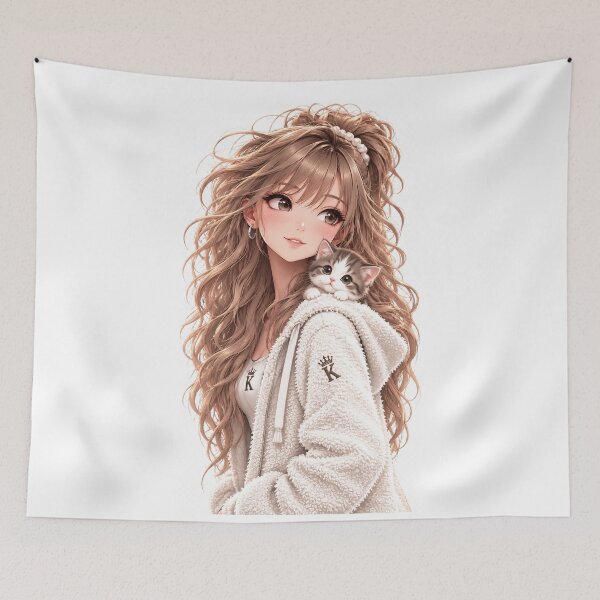 Item preview, Anime Girl with Cute Cat designed and sold by GRFORA.