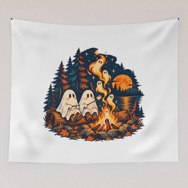 Item preview, Camping Ghost Roasting Marshmallow Halloween Hiker designed and sold by chattsuede.