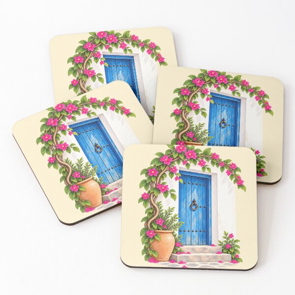 Item preview, Mediterranean Blue Door with Bougainvillea designed and sold by PrintGo26.