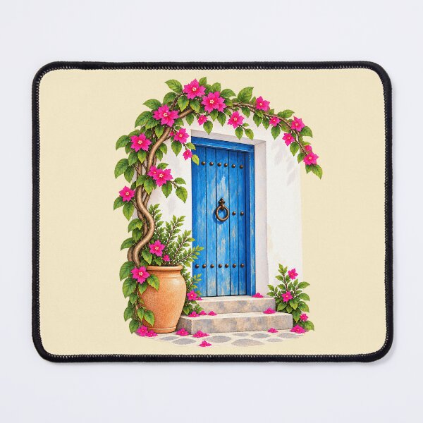 Item preview, Mediterranean Blue Door with Bougainvillea designed and sold by PrintGo26.