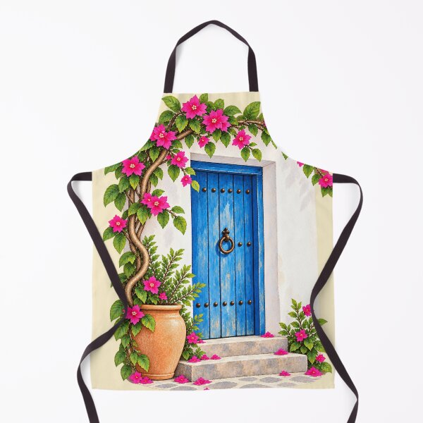 Item preview, Mediterranean Blue Door with Bougainvillea designed and sold by PrintGo26.
