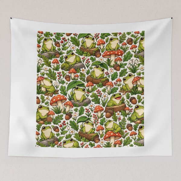 Item preview, Cute Frog Mushroom Woodland Pattern designed and sold by Haji  Kamora.