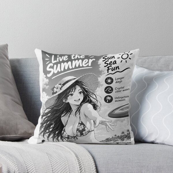 Item preview, Beautiful Japanese manga-style girl playing with a frisbee on the beach. designed and sold by UrbanTRIP.