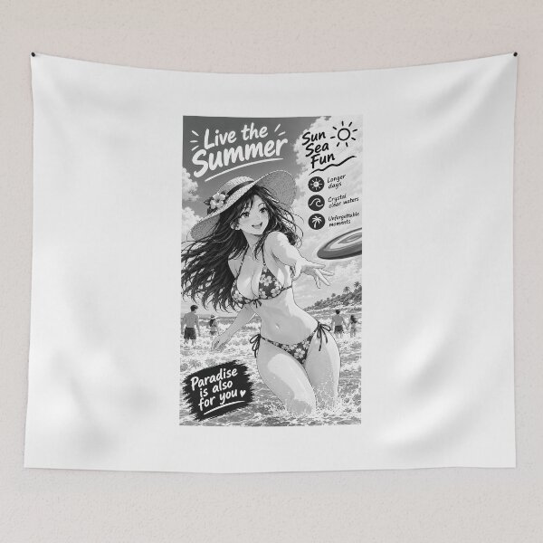 Item preview, Beautiful Japanese manga-style girl playing with a frisbee on the beach. designed and sold by UrbanTRIP.