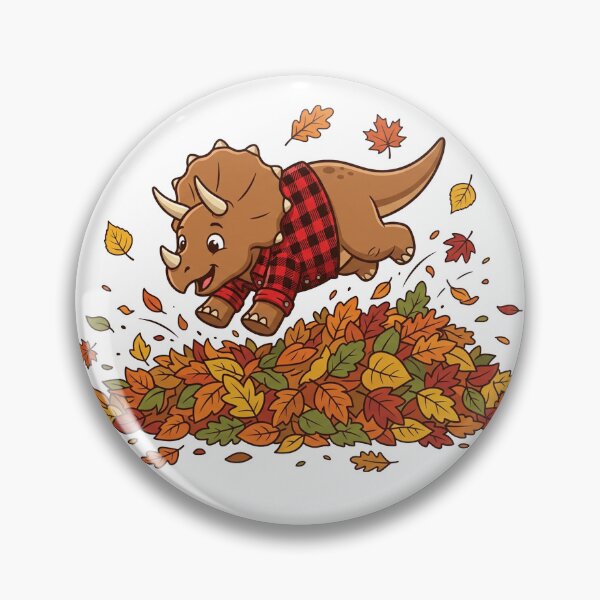 Item preview, Cute Triceratops Jumping in Autumn Leaves Pile designed and sold by KMKDesignStudio.