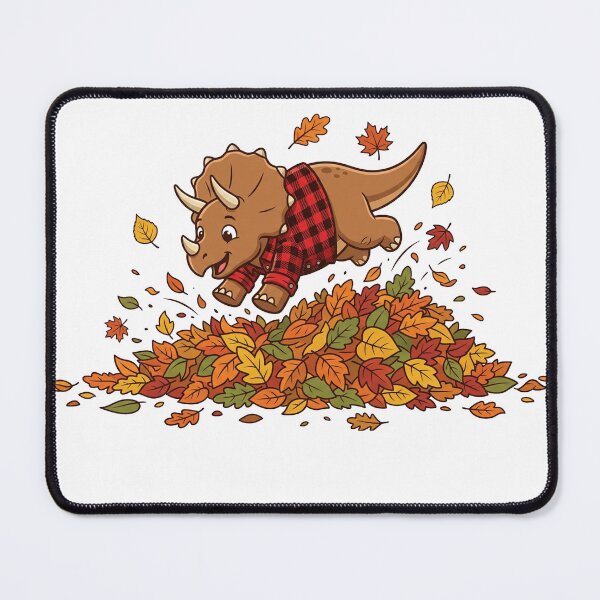 Item preview, Cute Triceratops Jumping in Autumn Leaves Pile designed and sold by KMKDesignStudio.
