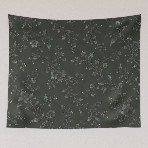 Item preview, Dark Botanical Garden – Teal & Silver Vintage Floral Pattern designed and sold by HO•Designs.