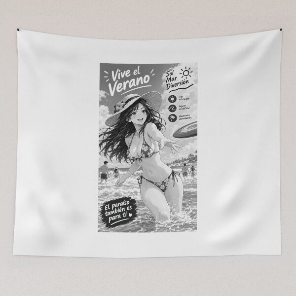 Item preview, Beautiful Japanese manga-style girl playing with a frisbee on the beach #2 designed and sold by UrbanTRIP.