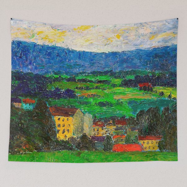 Item preview, Farm house and village in the mountains landscape painting print by Konrad Mägi designed and sold by Jéanpaul  Ferro.