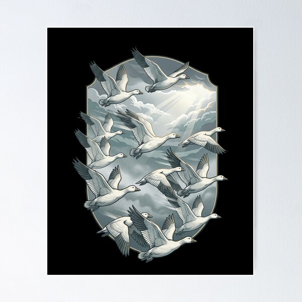 Item preview, Snow Geese Migration Vintage Nature Art designed and sold by marry treasures.