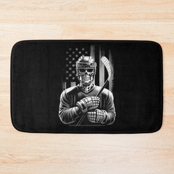 Item preview, Skeleton Hockey Player Stick American Flag Distressed Black White Sports Horror Apparel designed and sold by slmfams.