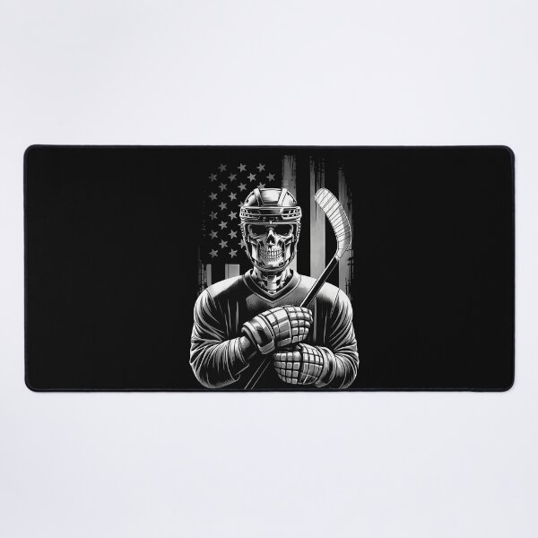 Item preview, Skeleton Hockey Player Stick American Flag Distressed Black White Sports Horror Apparel designed and sold by slmfams.