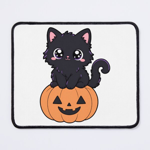 Item preview, Cute Black Cat Sitting on Pumpkin – Kawaii Halloween Kitten Gift Art designed and sold by Artxotic Studio.