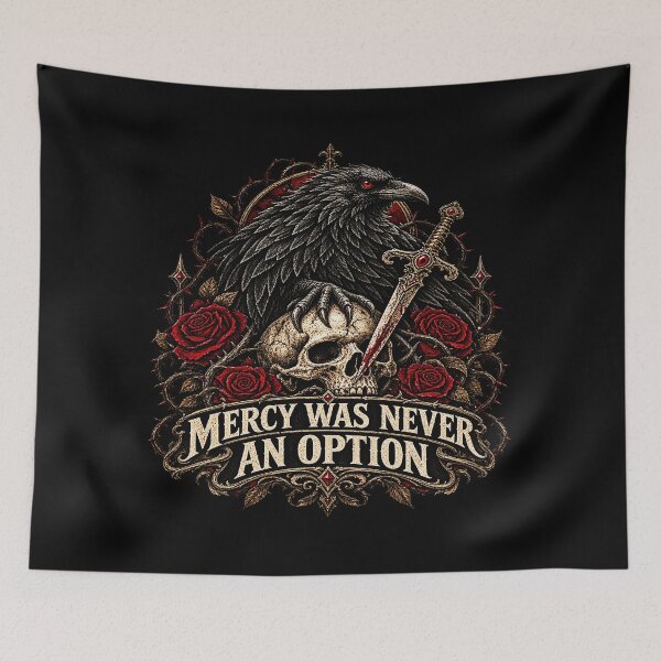 Item preview, Mercy Was Never An Option – Gothic Raven Skull Dark Fantasy designed and sold by TheInkRaven.