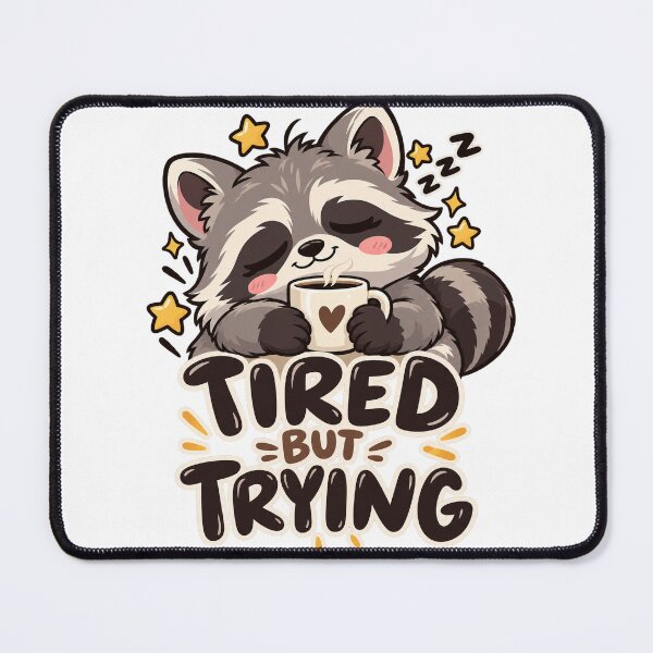 Item preview, Tired But Trying — sleepy raccoon cute coffee sticker ☕ designed and sold by Pixel & Ponder.