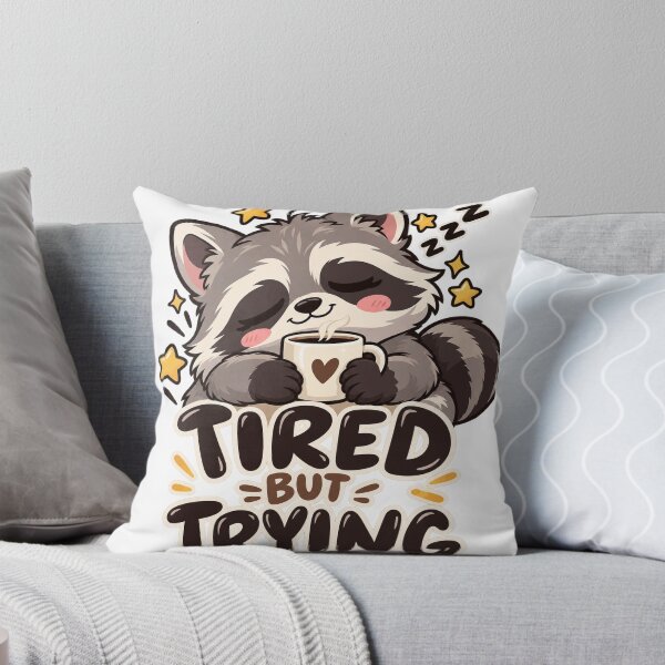 Item preview, Tired But Trying — sleepy raccoon cute coffee sticker ☕ designed and sold by Pixel & Ponder.