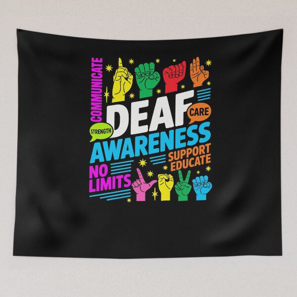 Item preview, Deaf Awareness No Limits Communicate Strength Support Educate Care Colorful ASL Hands Apparel designed and sold by slmfams.