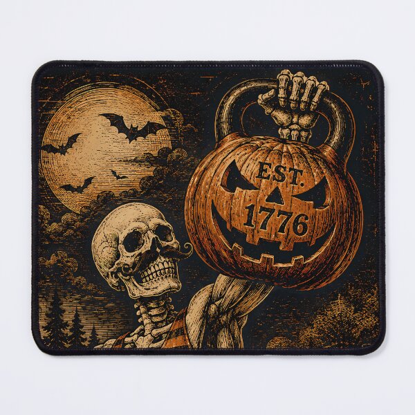 Item preview, Spooky Strongman Woodcut Skeleton Lifting Halloween Gym designed and sold by chattsuede.