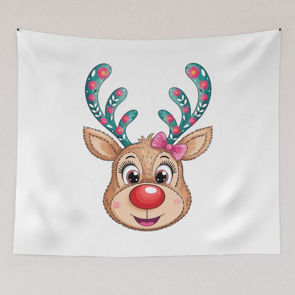 Item preview, Cute Christmas Deer Floral Antlers Pink Bow Festive Design designed and sold by styleonestaa.