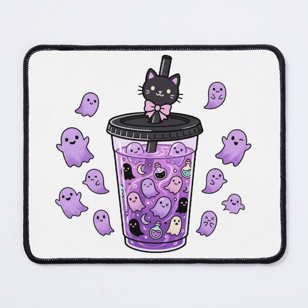 Item preview, Cute Pastel Goth Ghost Boba Tea with Black Cat designed and sold by KMKDesignStudio.