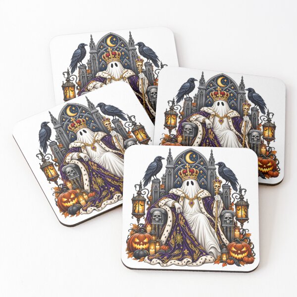 Item preview, Halloween Ghost King Gothic Throne Raven Pumpkin Spooky Haunted Castle Dark Fantasy Halloween designed and sold by Rtcraftani.