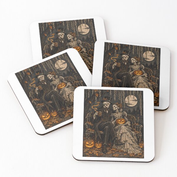 Item preview, Skeleton Couple Victorian Gothic Woodcut Spooky Romance designed and sold by chattsuede.
