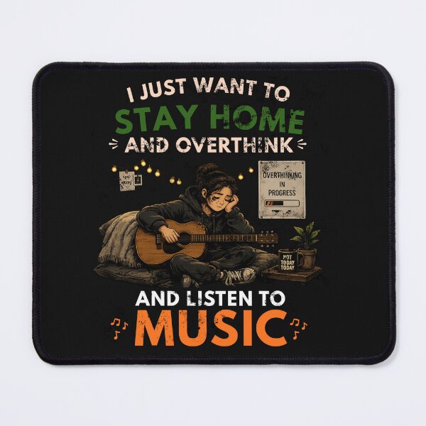 Item preview, I Just Want to Stay Home Overthink And Listen To Music Funny Introvert Guitar Shirt designed and sold by Joyful-Pixel.