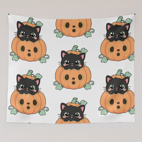 Item preview, Kawaii Black Cat Pumpkin – Cute Chibi Halloween Cat designed and sold by Artxotic Studio.