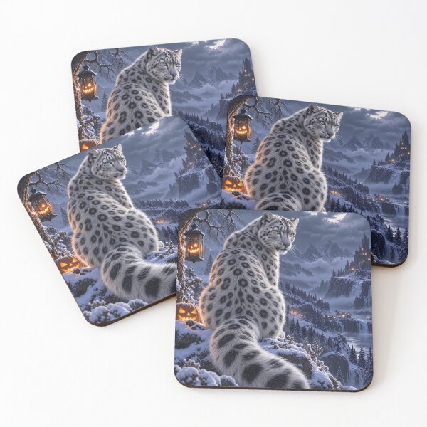 Item preview, Snow Leopard Halloween Art – Moonlit Mountain Wildlife designed and sold by ManJiangHong.