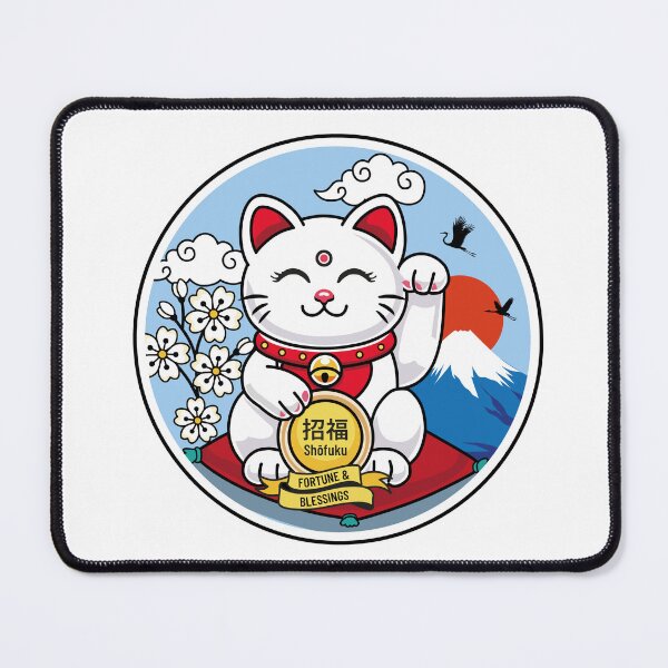 Item preview, White Maneki Neko with Closed Eyes – Fortune designed and sold by Vector Woofs.