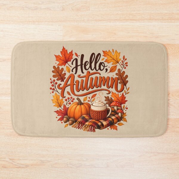Item preview, Hello Autumn – Cozy Pumpkin Coffee & Fall Leaves designed and sold by blankTeeShirt.