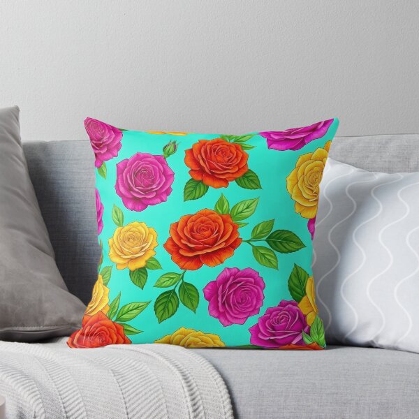 Item preview, Pink, Orange, and Yellow Roses on Turquoise designed and sold by Lasofficial.