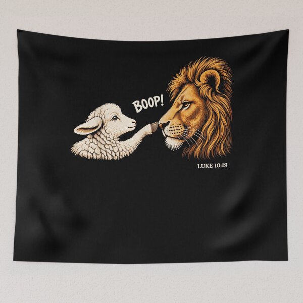 Item preview, Boop Lamb And Lion Nose Touch Luke 10:19 Cute Christian Animal Faith Apparel designed and sold by slmfams.