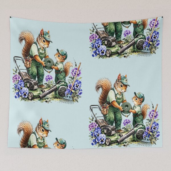 Item preview, Gardener Squirrels Mowing the Lawn in Spring designed and sold by the artedivino.