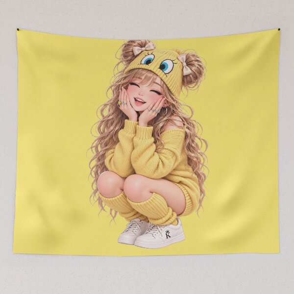 Item preview, Cheerful Girl in Yellow Beanie designed and sold by GRFORA.