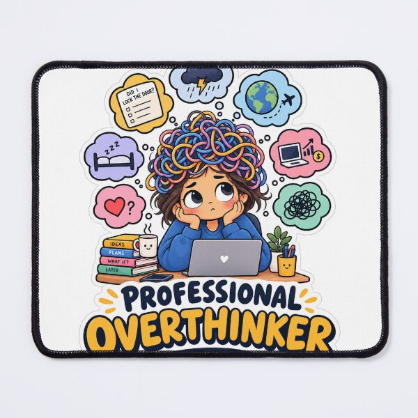 Item preview, Professional Overthinker – Funny Overthinking & Relatable Mental Chaos Sticker designed and sold by Pixel & Ponder.